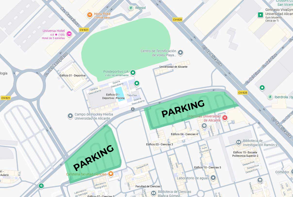 Parking junto a la pista de atletismo